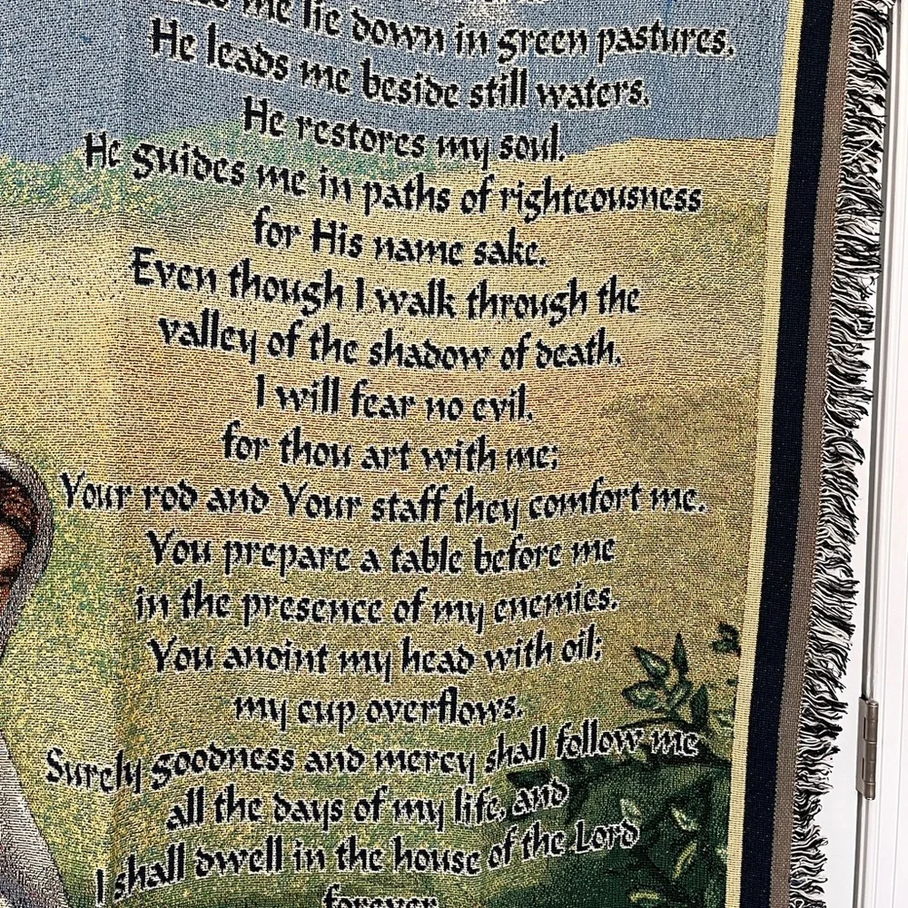 Religious Tapestry Wall Hanging or Throw‎ Blanket with Pastoral Scene 23rd Psalm